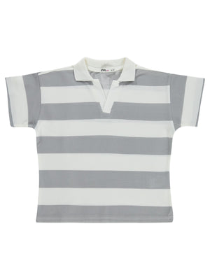 Civil Girls Çizgili Polo Yaka 10-13 Yaş Tişört - Gri