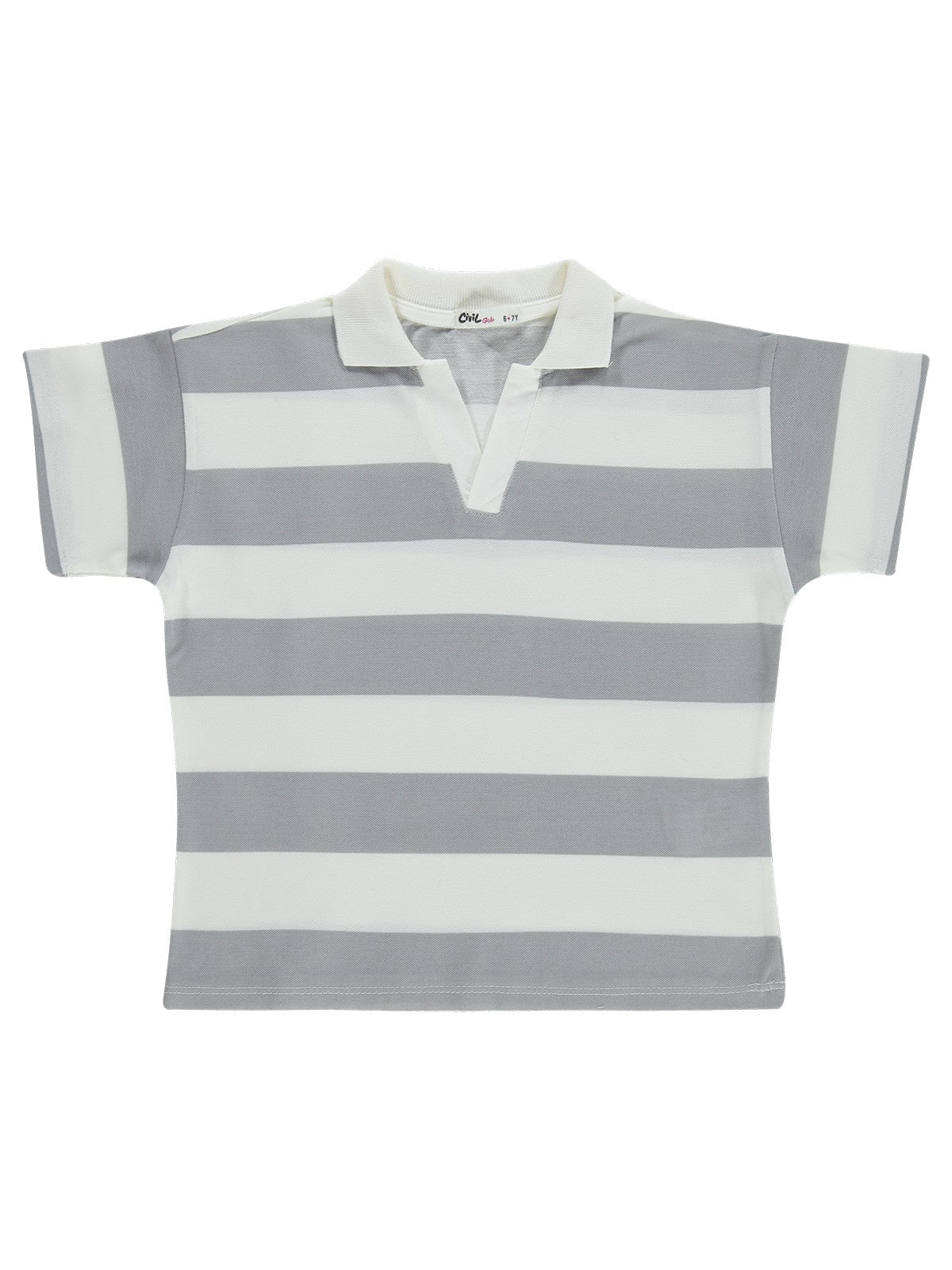 Civil Girls Çizgili Polo Yaka 10-13 Yaş Tişört - Gri