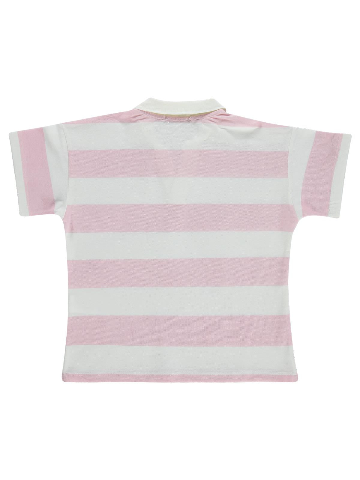 Civil Girls Çizgili Polo Yaka 6-9 Yaş Tişört - Pudra
