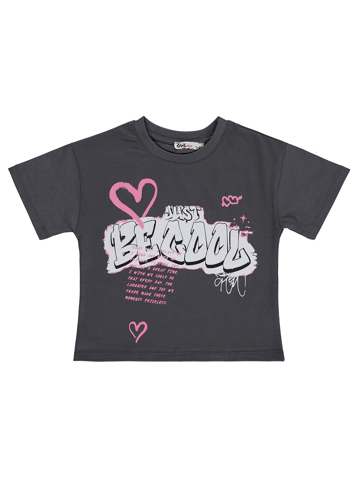 Civil Girls Just Be Cool Baskılı 2-5 Yaş Tişört - Gri