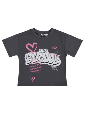 Civil Girls Just Be Cool Baskılı 2-5 Yaş Tişört - Gri