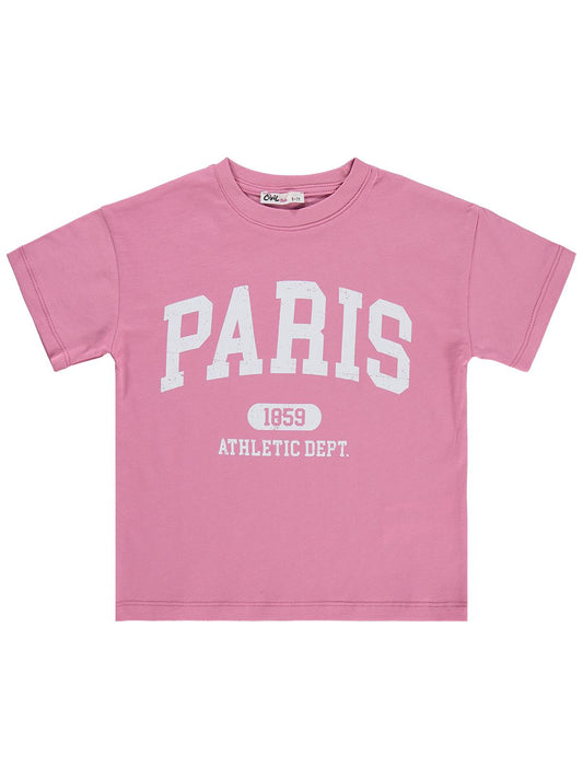 Civil Girls Paris Baskılı 6-9 Yaş Tişört - Pembe