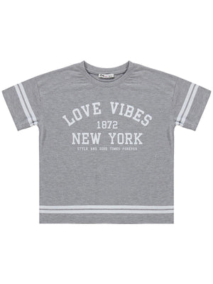 Civil Girls Love Vibes Baskılı 10-13 Yaş Tişört - Gri