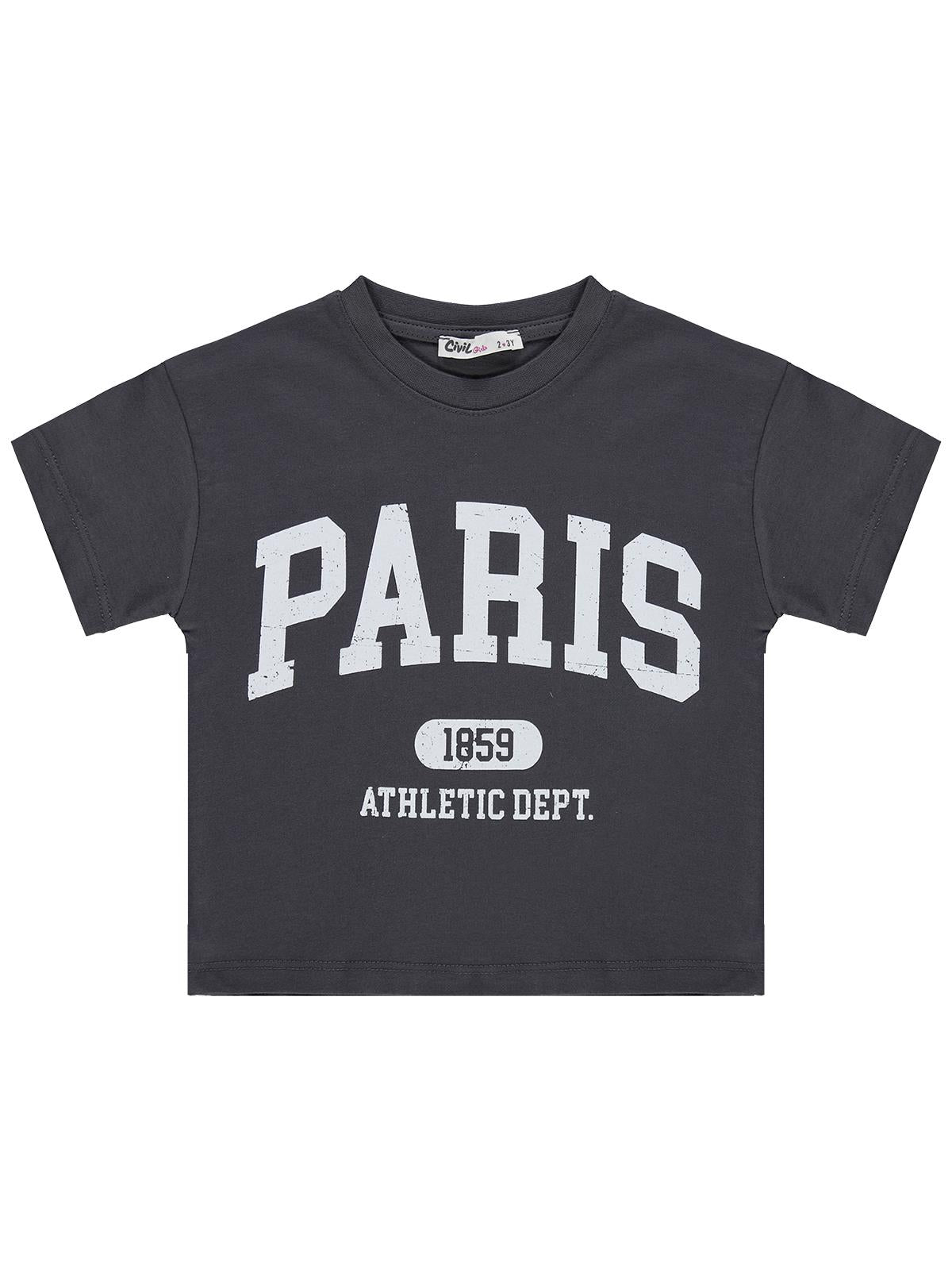 Civil Girls Paris Baskılı 2-5 Yaş Tişört - Gri