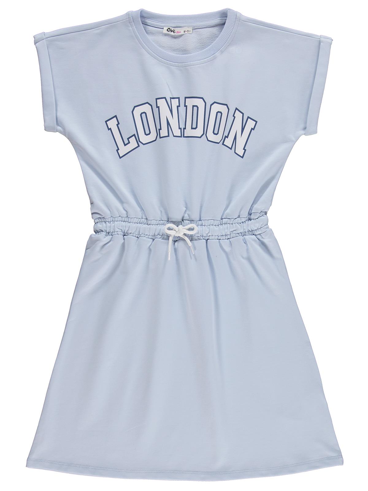 Civil Girls London Baskılı 10-13 Yaş Elbise - Mavi