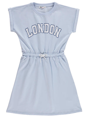 Civil Girls London Baskılı 10-13 Yaş Elbise - Mavi