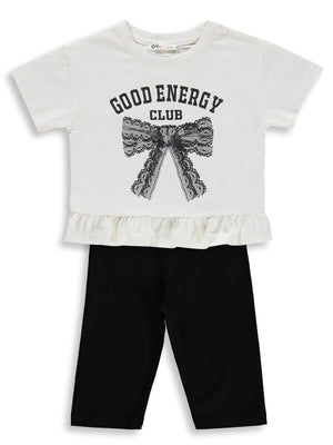 Civil Girls Good Energy Clup Baskılı 2-5 Yaş Takım - Ekru