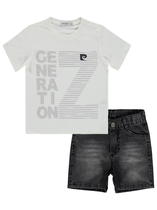 Pierre Cardin Z Baskılı Şortlu 2-5 Yaş Takım - Beyaz
