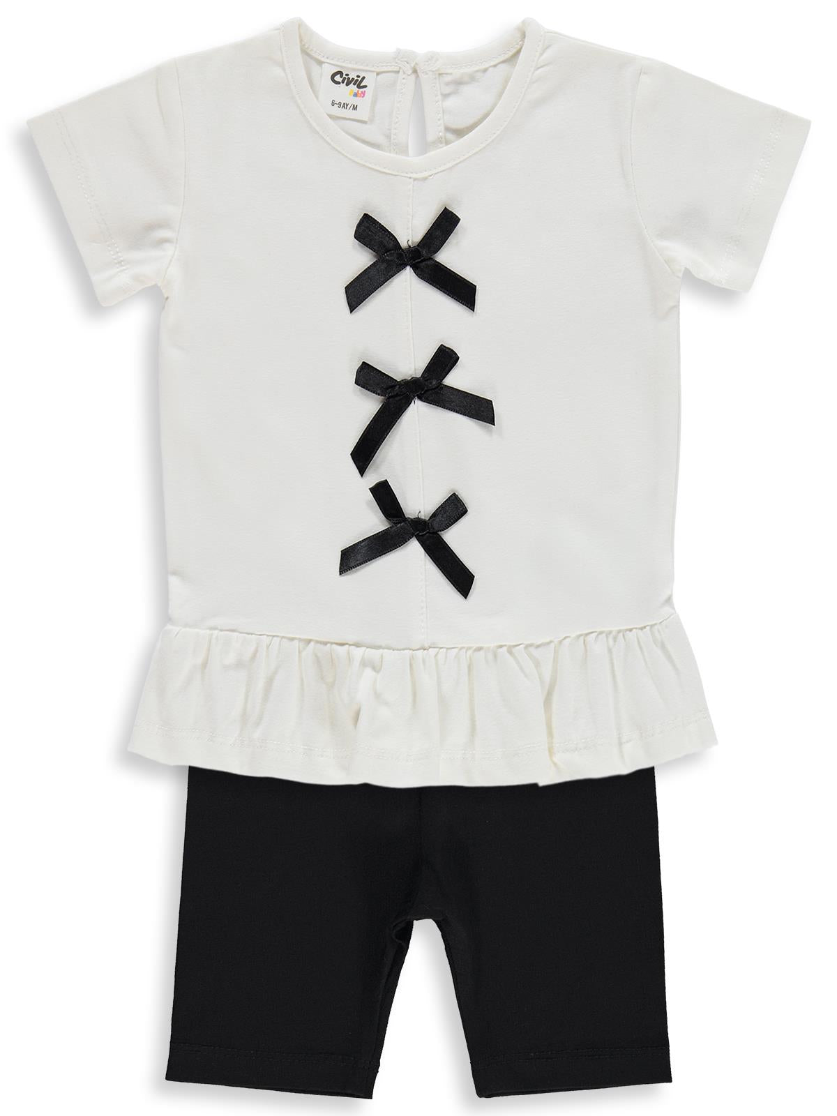 Civil Baby Fiyonk Düğme Baskılı 6-18 Ay Takım - Ekru