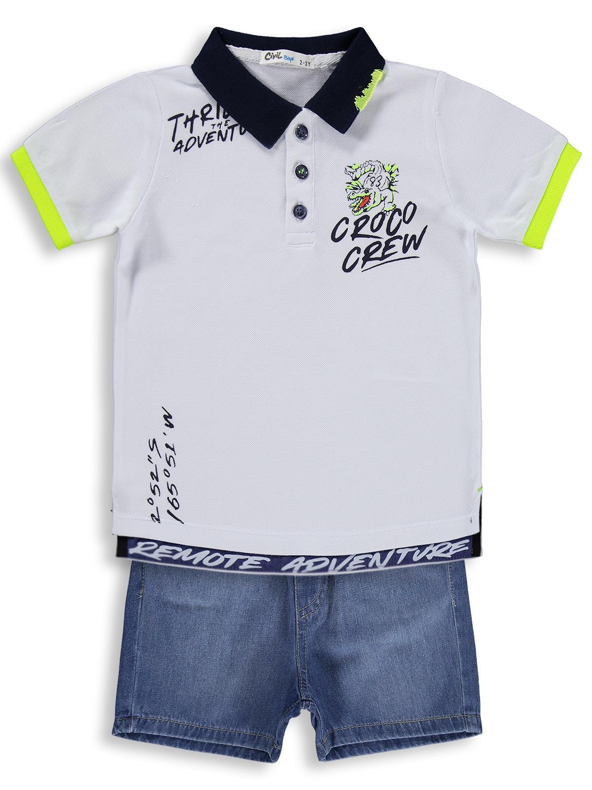 Civil Boys Croco Crew Baskılı Şortlu 2-5 Yaş Takım - Beyaz