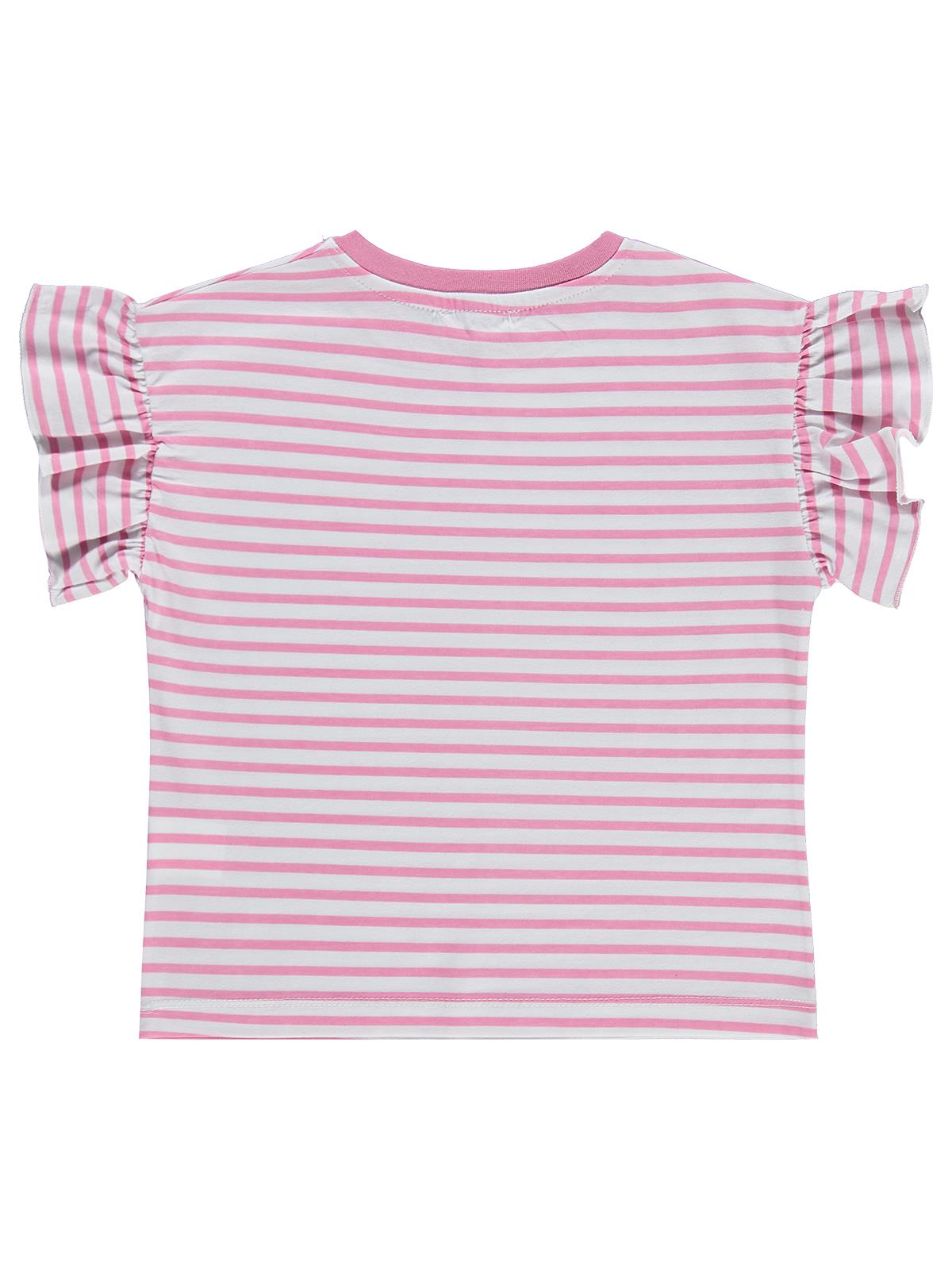 Civil Girls Çizgili Volan Kol 10-13 Yaş Tişört - Pembe
