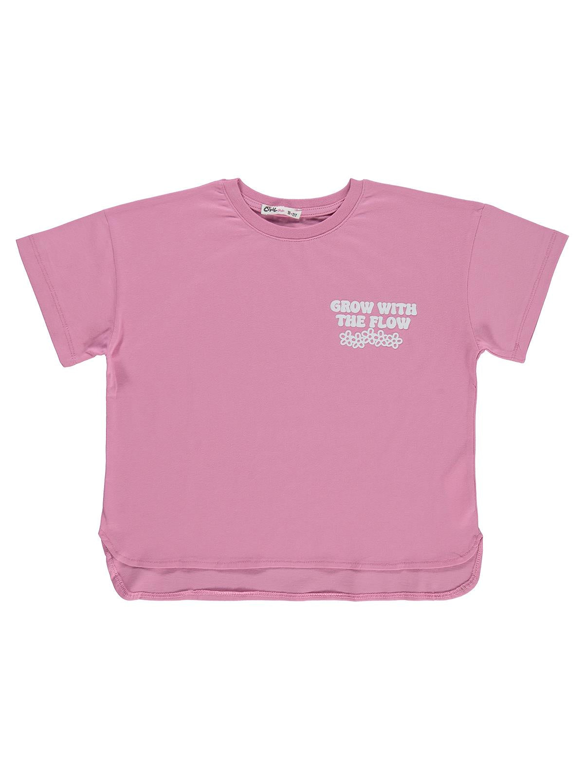 Civil Girls Grow with The Flow Baskılı 10-13 Yaş Tişört - Pembe