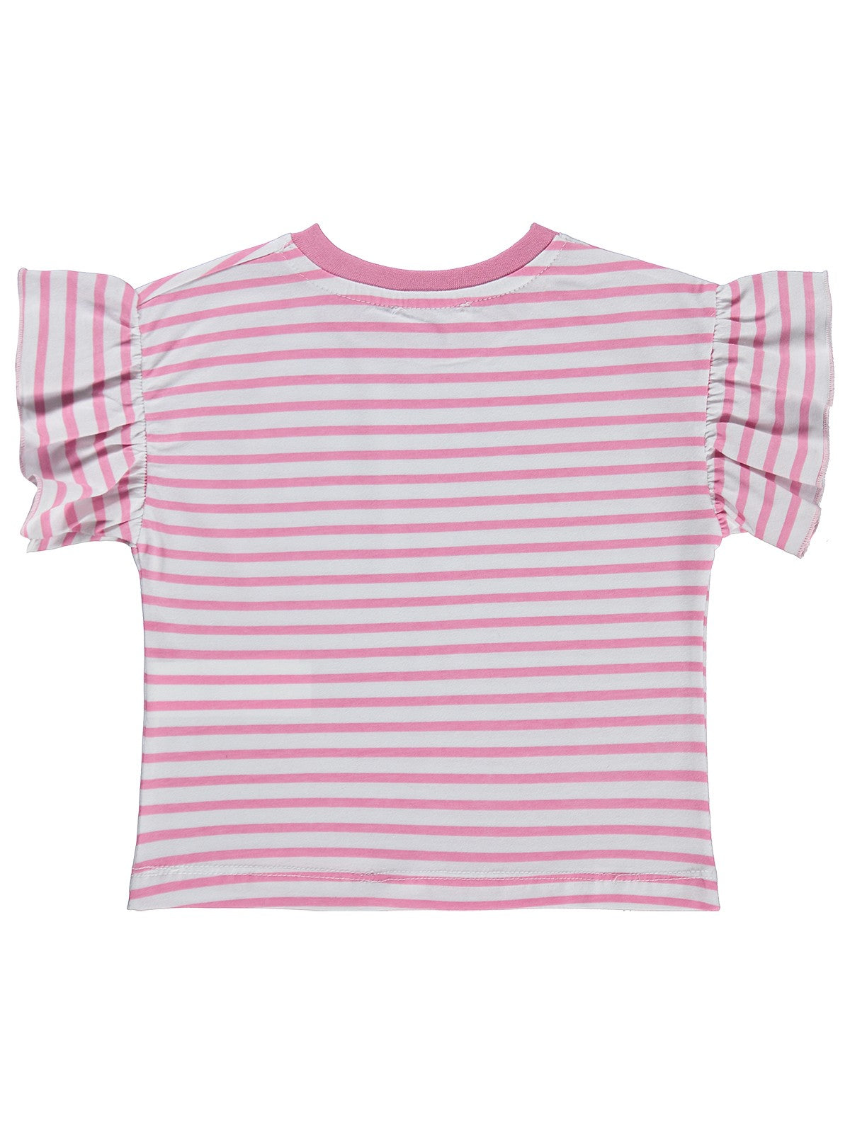 Civil Girls Çizgili Volan Kol 2-5 Yaş Tişört - Pembe