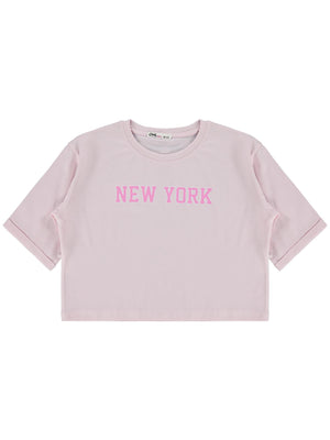 Civil Girls New York Baskılı 10-13 Yaş Tişört - Pudra