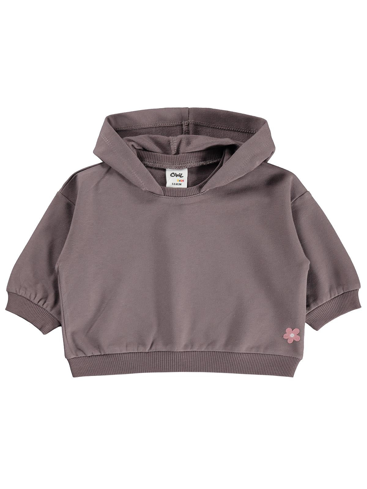 Civil Baby Çiçek Nakışlı Kapşonlu Basic 6-18 Ay Sweatshirt - Kahve