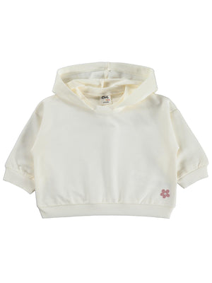 Civil Baby Çiçek Nakışlı Kapşonlu Basic 6-18 Ay Sweatshirt - Ekru
