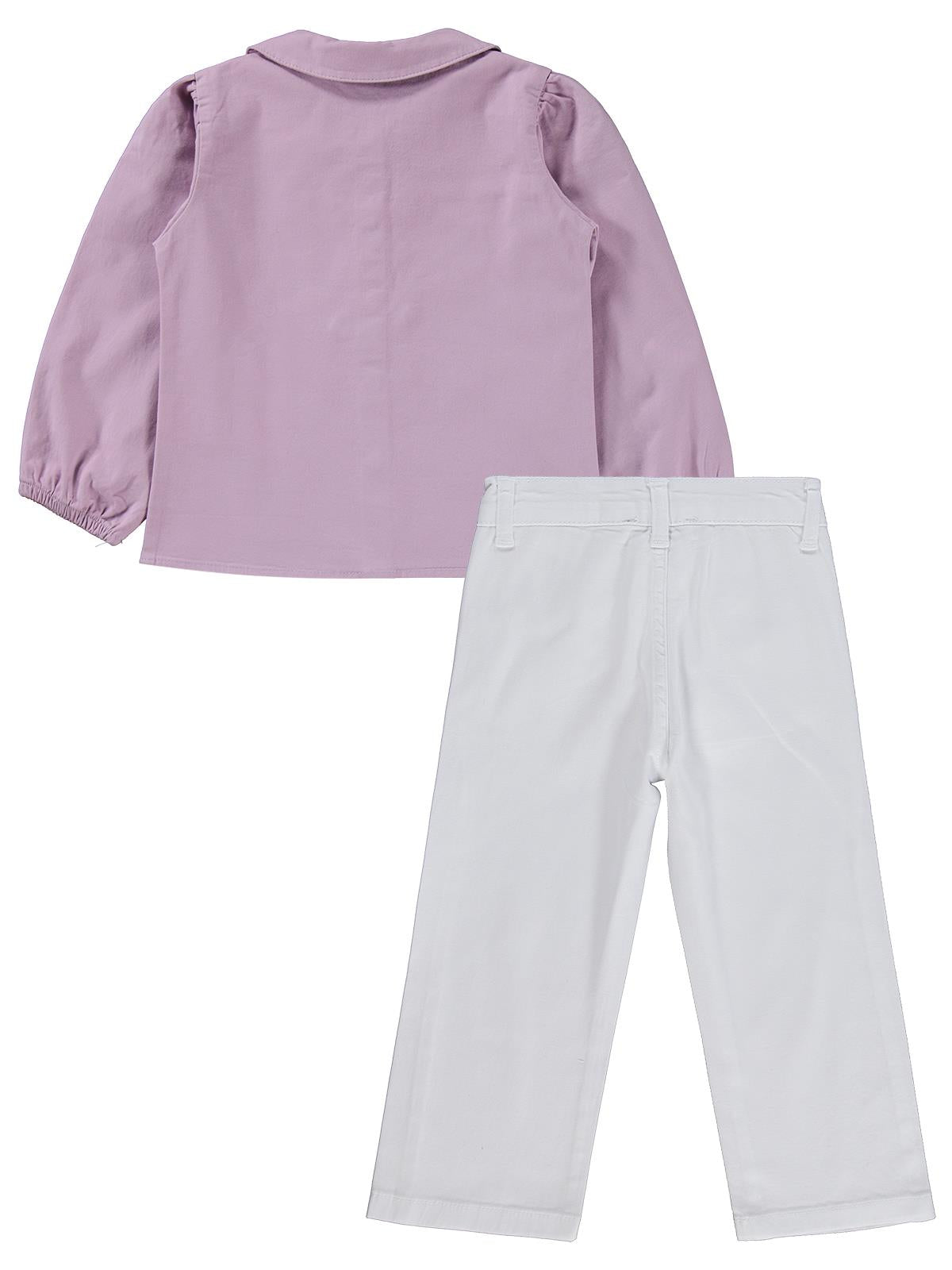 Civil Girls Fiyonklu Gömlek Pantolon İkili 2-5 Yaş Takım - Lila