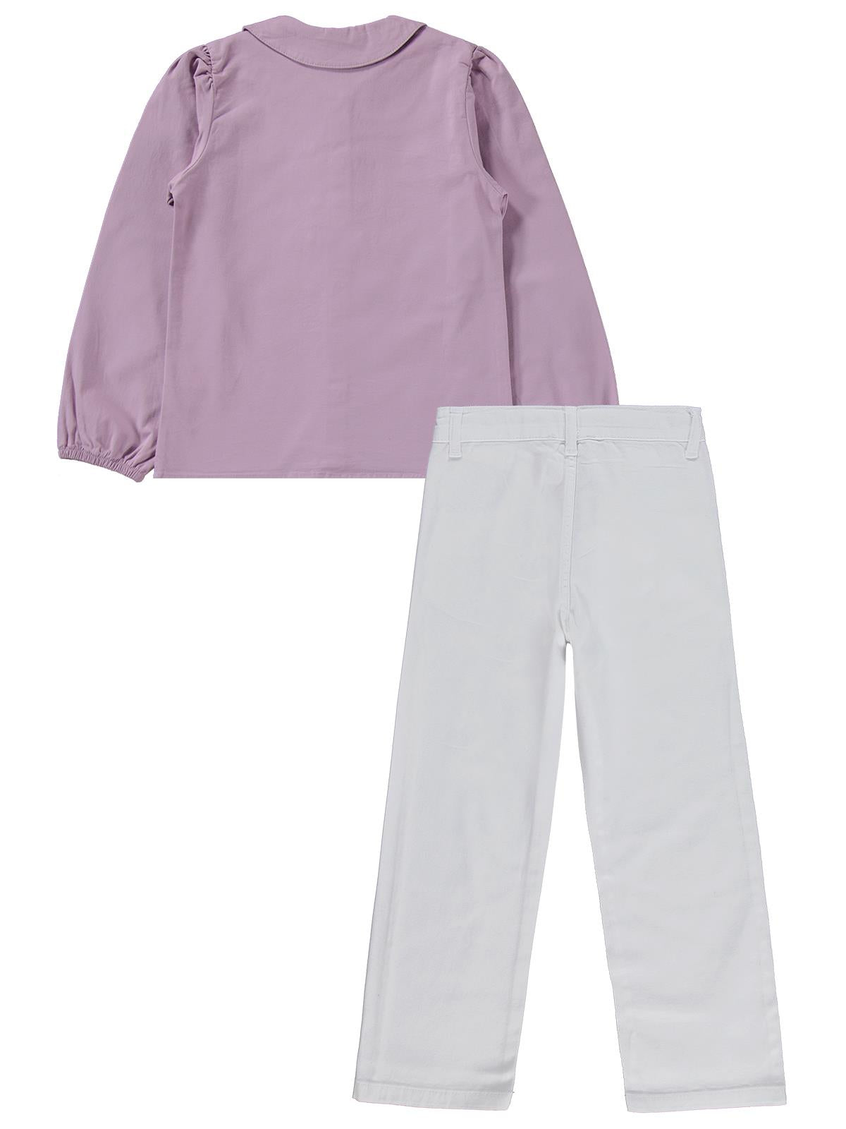 Civil Girls Fiyonklu Gömlek Pantolon İkili 6-9 Yaş Takım - Lila