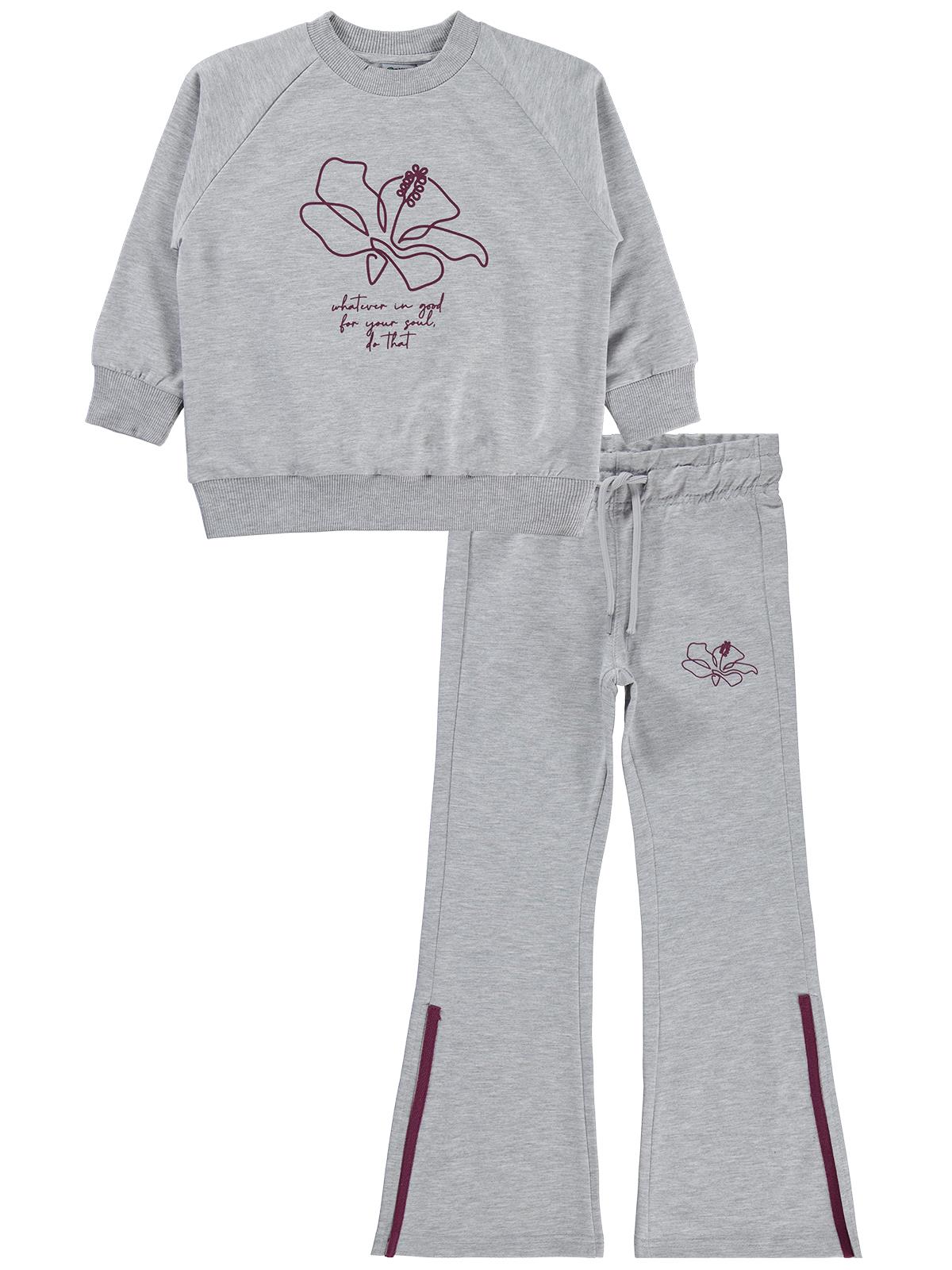 Mışıl Kids Paça Yırtmaçlı10-13 Yaş Eşofman Takımı - Gri
