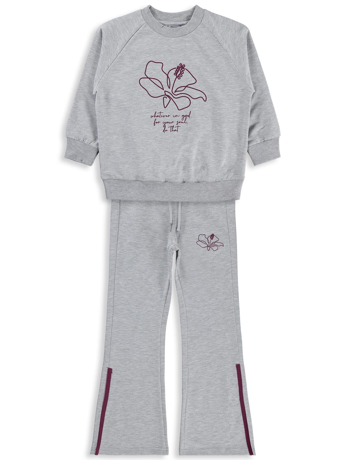 Mışıl Kids Paça Yırtmaçlı10-13 Yaş Eşofman Takımı - Gri