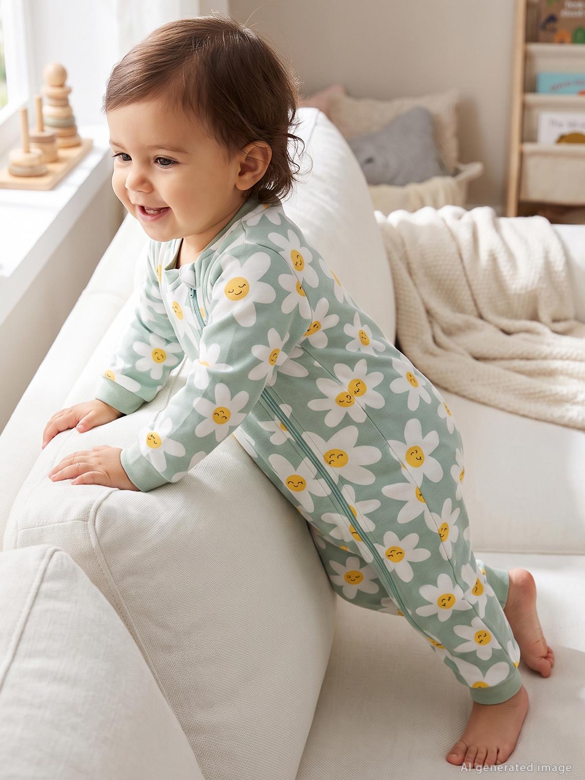 Civil Baby Çiçek Empirme | Pamuklu İnterlok | Uzun Kollu Bisiklet Yaka | 2.5 TOG Uyku Tulumu - Yeşil