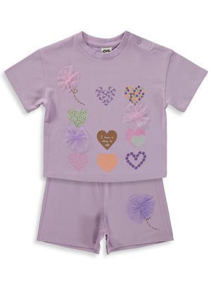 Civil Baby Kalp Nakışlı 6-18 Ay Takım - Lila