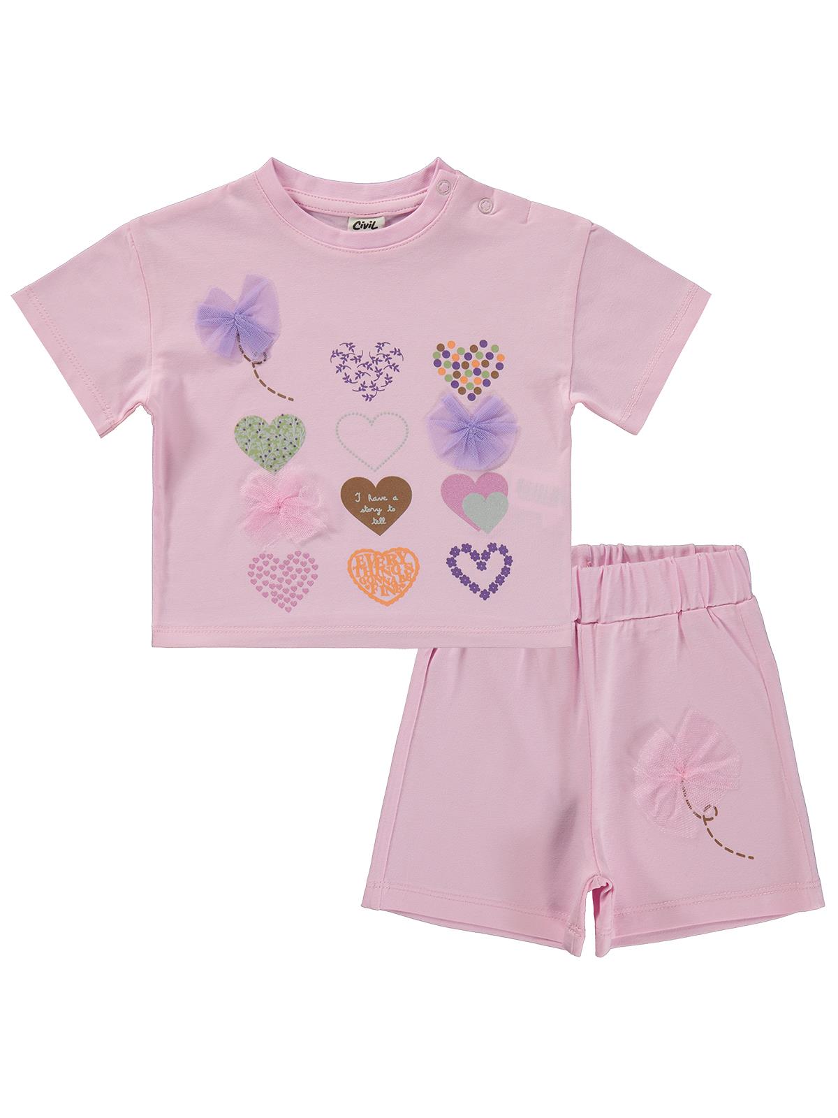 Civil Baby Kalp Nakışlı 6-18 Ay Takım - Pembe