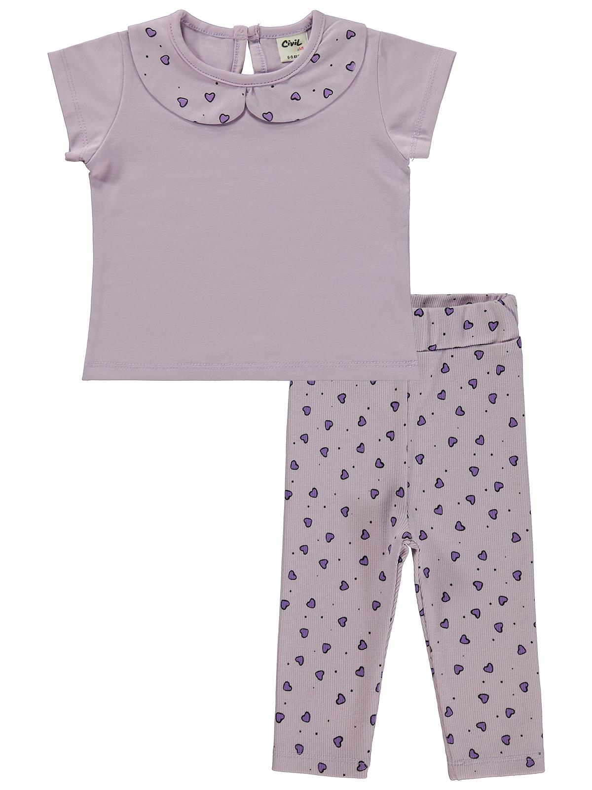 Civil Baby Kalp Empirme Bebe Yaka 6-18 Ay Takım - Lila