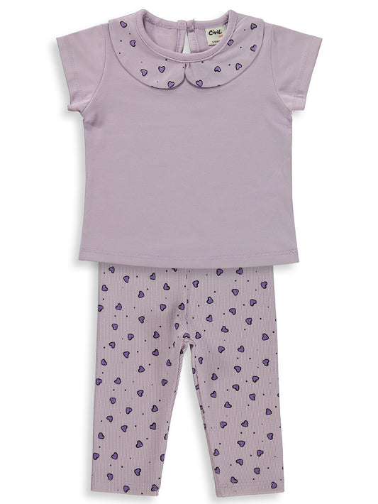 Civil Baby Kalp Empirme Bebe Yaka 6-18 Ay Takım - Lila