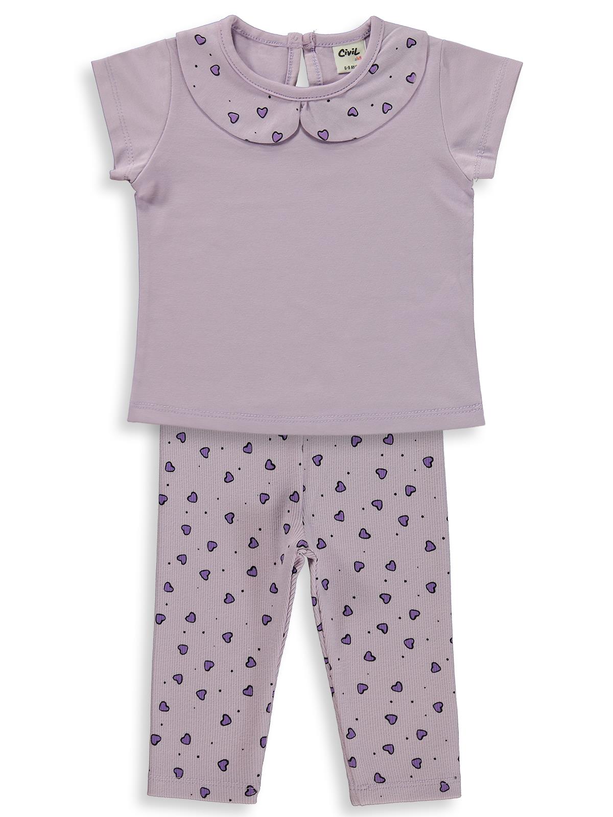 Civil Baby Kalp Empirme Bebe Yaka 6-18 Ay Takım - Lila