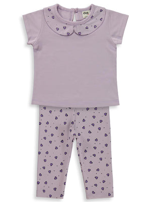 Civil Baby Kalp Empirme Bebe Yaka 6-18 Ay Takım - Lila