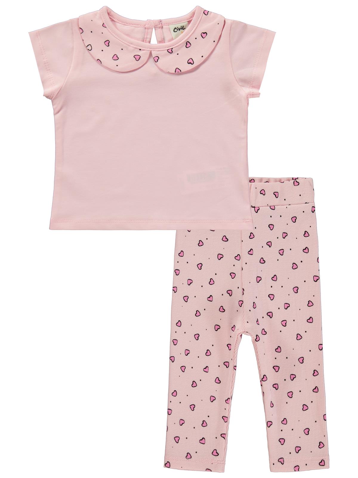 Civil Baby Kalp Empirme Bebe Yaka 6-18 Ay Takım - Pembe
