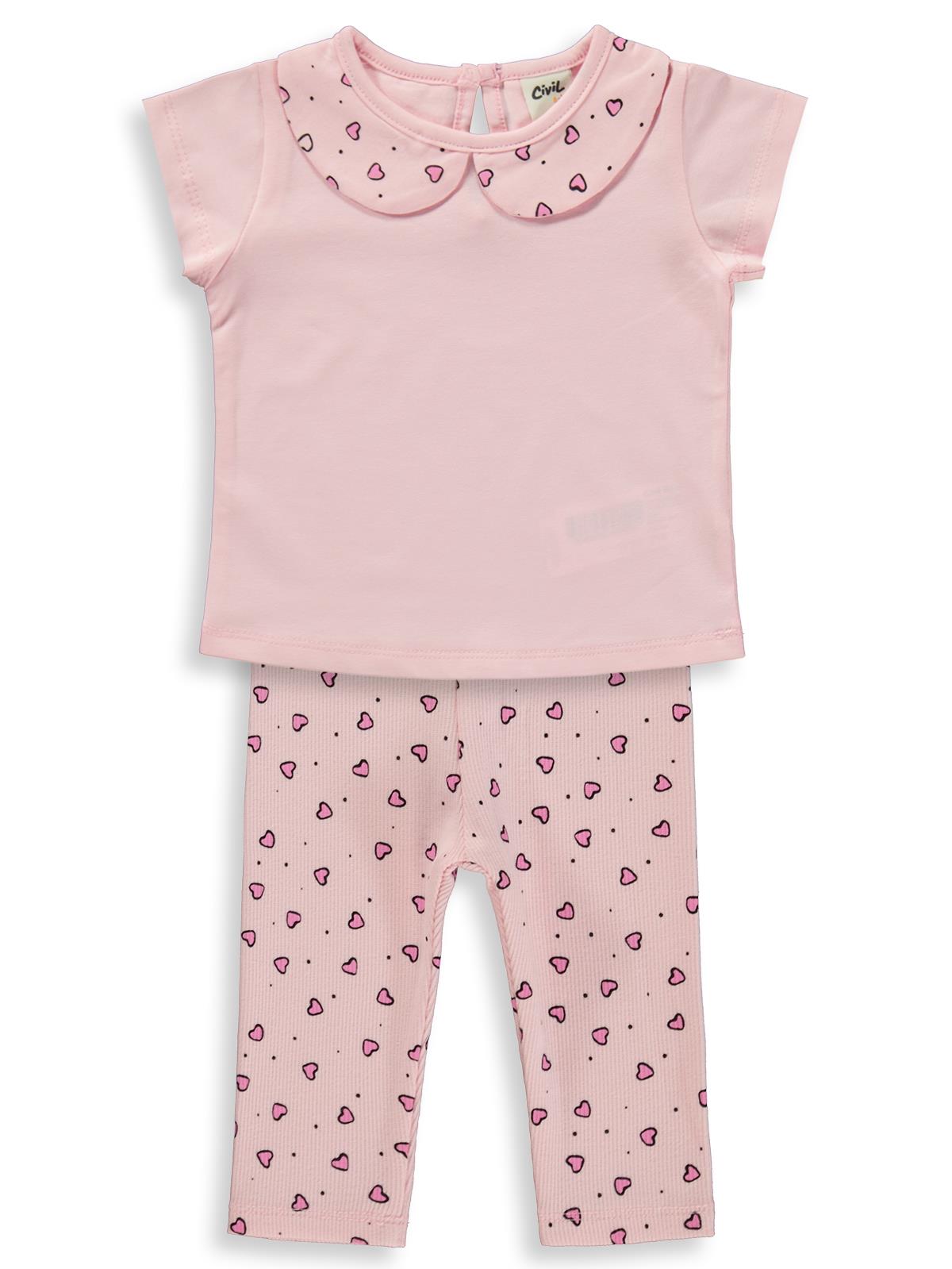 Civil Baby Kalp Empirme Bebe Yaka 6-18 Ay Takım - Pembe
