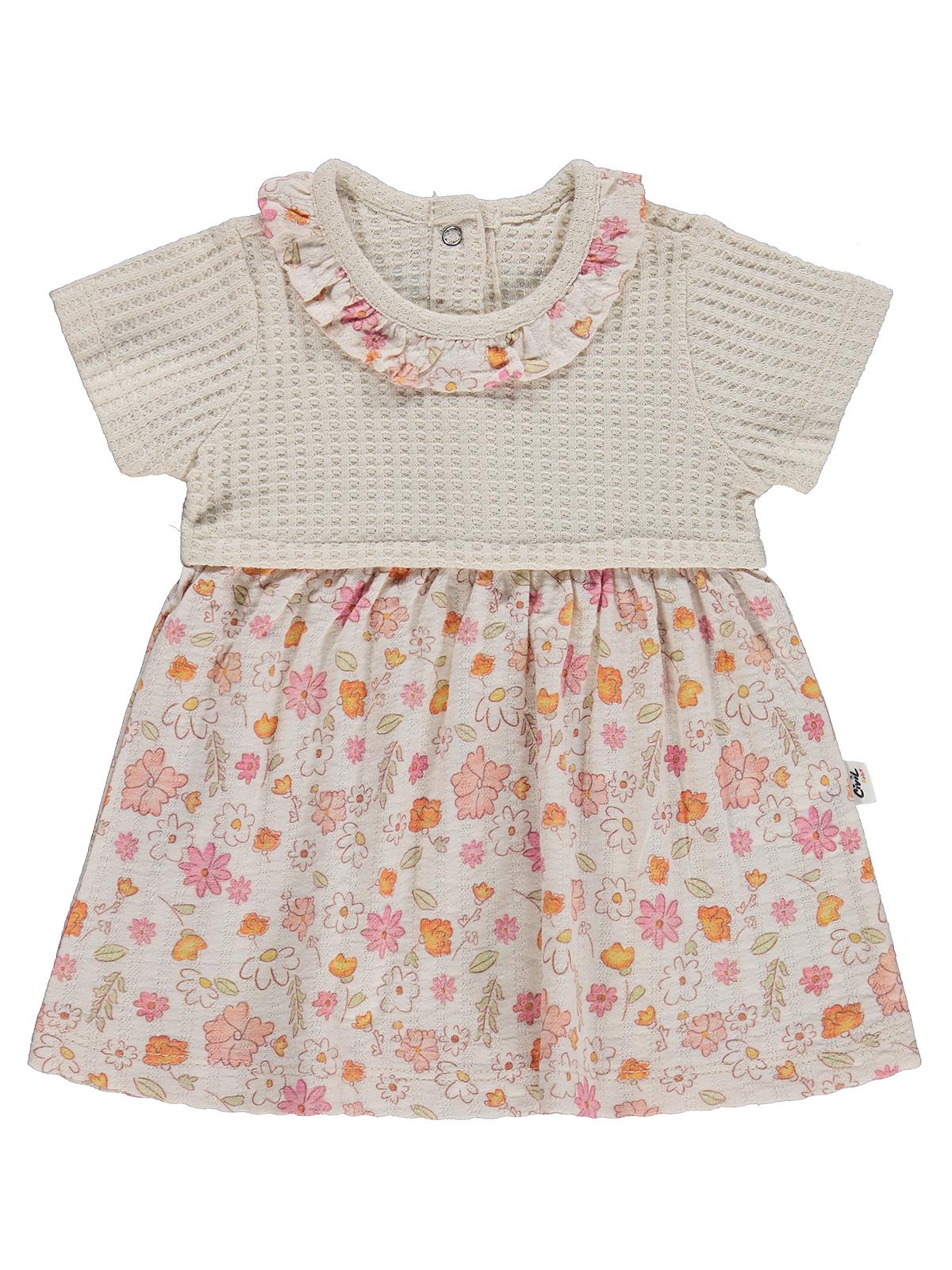 Civil Baby Çiçek Yaprak Empirme 6-18 Ay Tulum - Bej