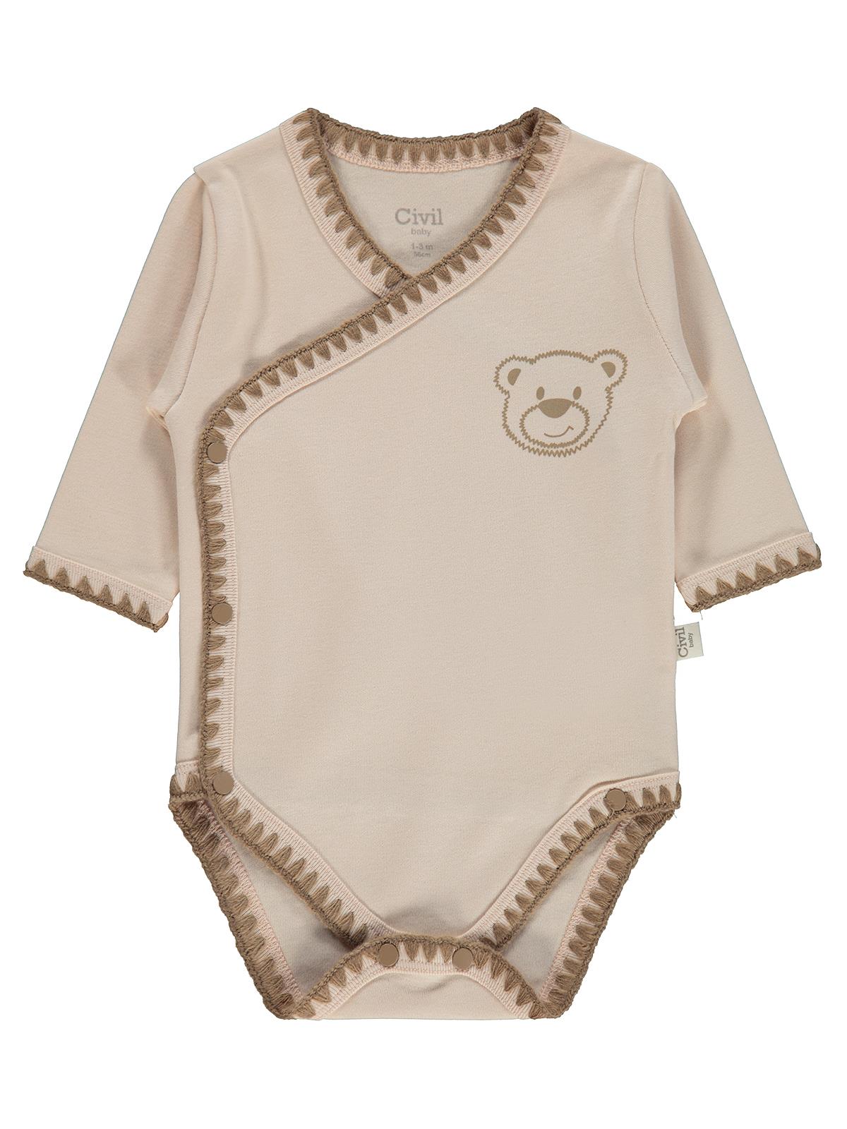 Civil Baby Oturan Tatlı Ayı Baskılı 1-9 Ay Çıtçıtlı Badi - Fil Dişi