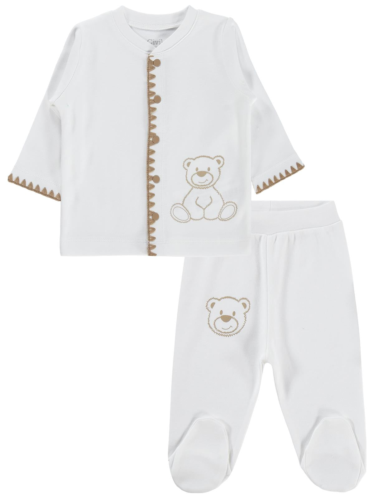 Civil Baby Oturan Tatlı Ayı Baskılı 1-9 Ay Pijama Takımı - Ekru