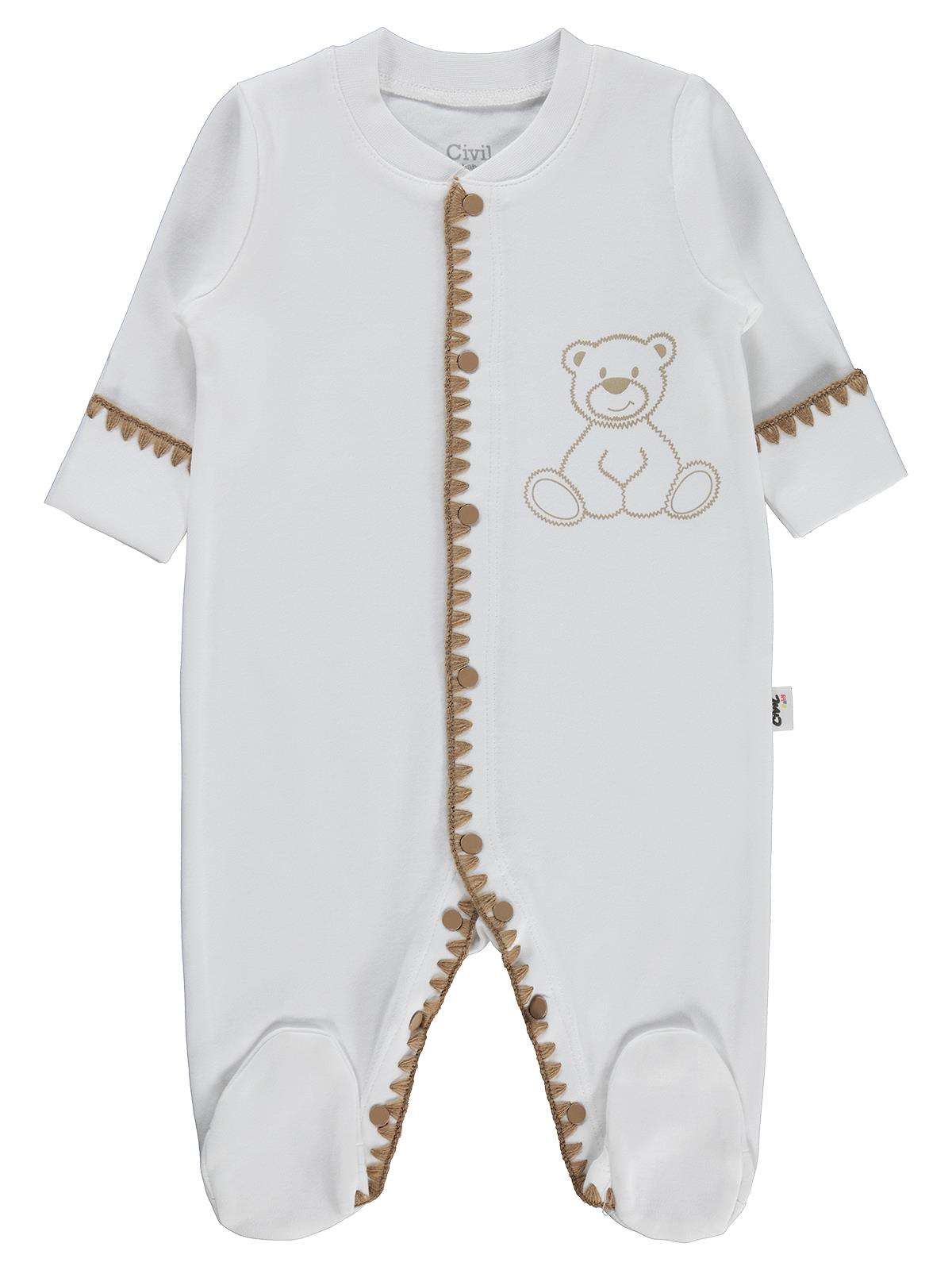 Civil Baby Oturan Tatlı Ayı Baskılı 1-9 Ay Tulum - Ekru