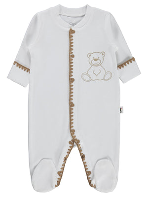 Civil Baby Oturan Tatlı Ayı Baskılı 1-9 Ay Tulum - Ekru