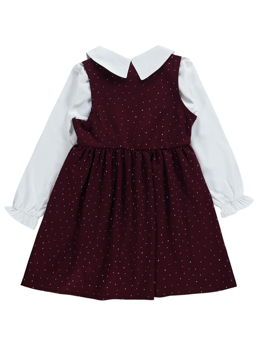 Civil Girls Taş Baskılı 10-13 Yaş Elbise - Bordo