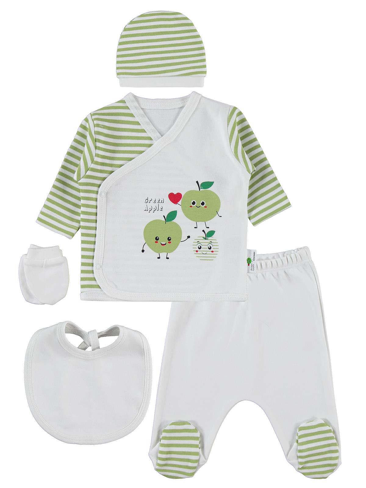Nova Baby Yeşil Ema Kokulu 5'Li 0-3 Ay Zıbın Takımları - Ekru