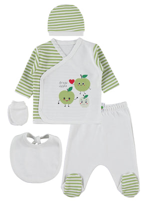 Nova Baby Yeşil Ema Kokulu 5'Li 0-3 Ay Zıbın Takımları - Ekru