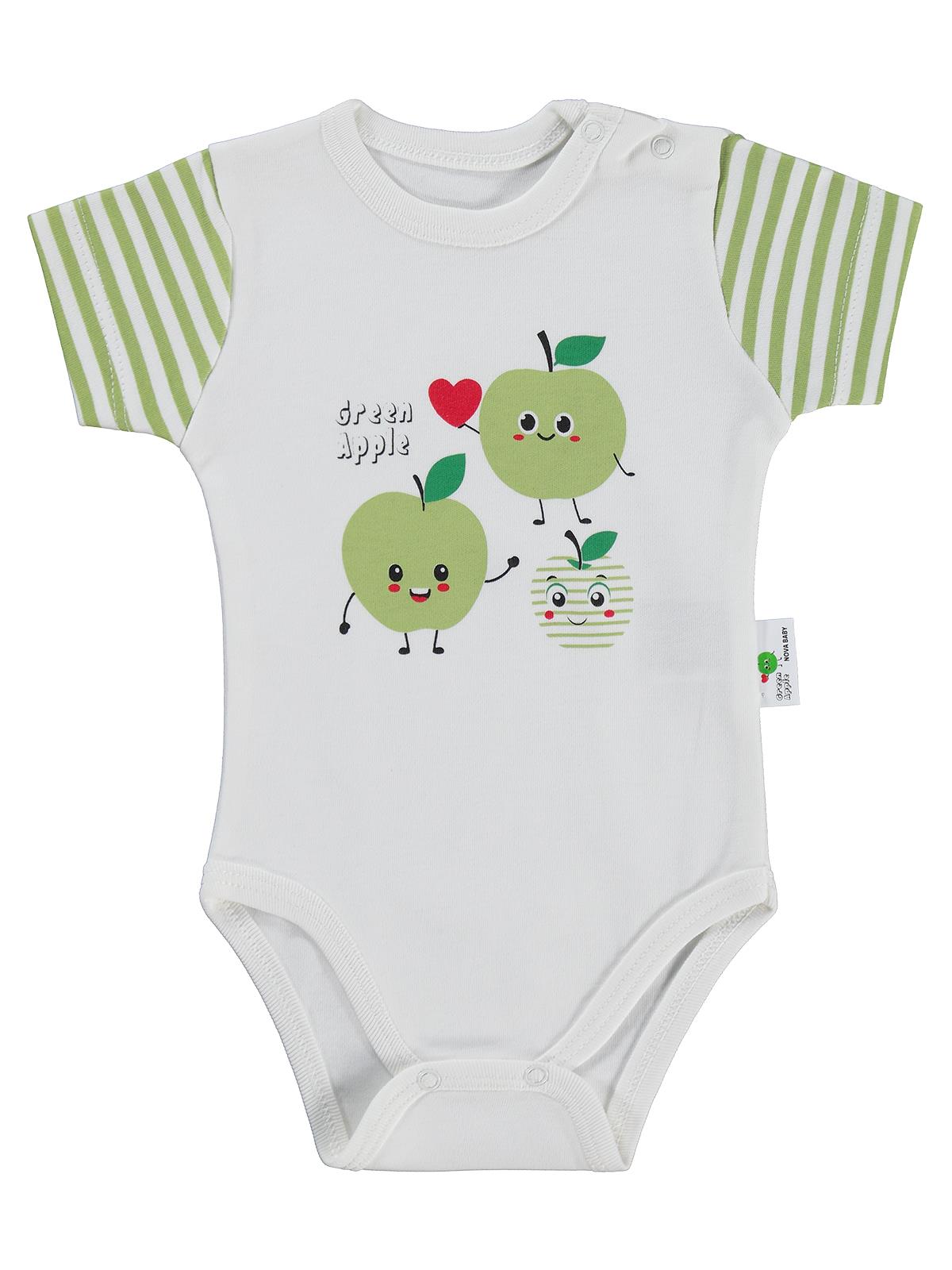Nova Baby Yeşil Ema Kokulu Kısa Kol  1-12 Ay Çıtçıtlı Badi - Ekru
