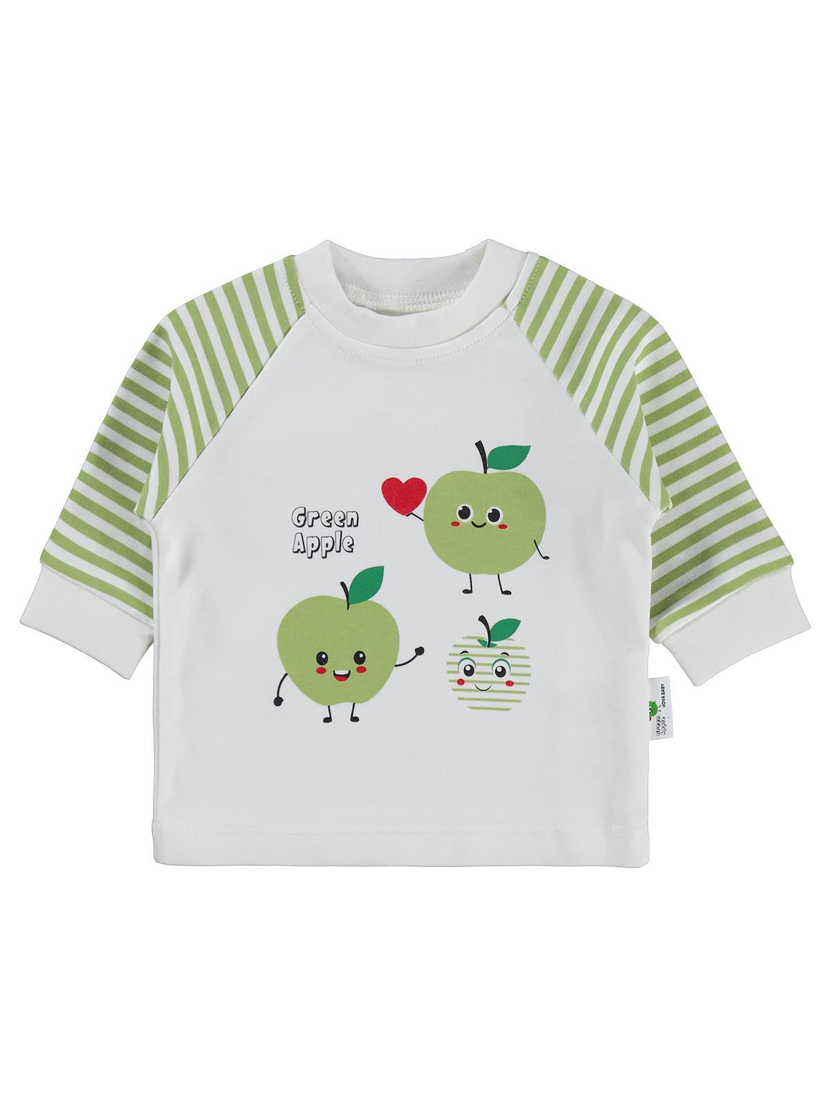 Nova Baby Yeşil Ema Kokulu Renglan Kol 1-9 Ay Sweatshirt - Ekru