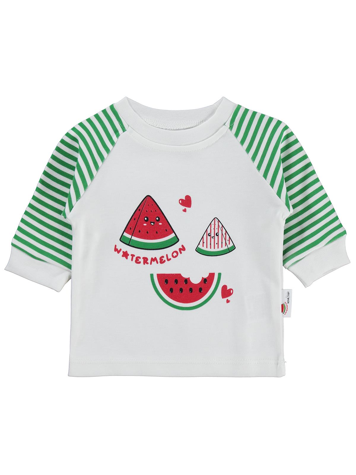 Nova Baby Karpuz Kokulu Renglan Kol 1-9 Ay Sweatshirt - Ekru