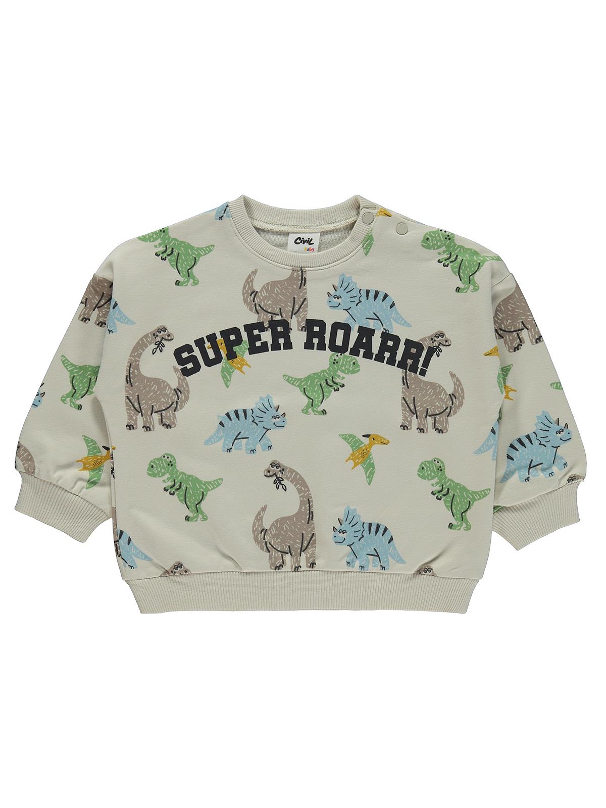 Civil Baby Dinozor Baskılı 6-18 Ay Sweatshirt - Bej