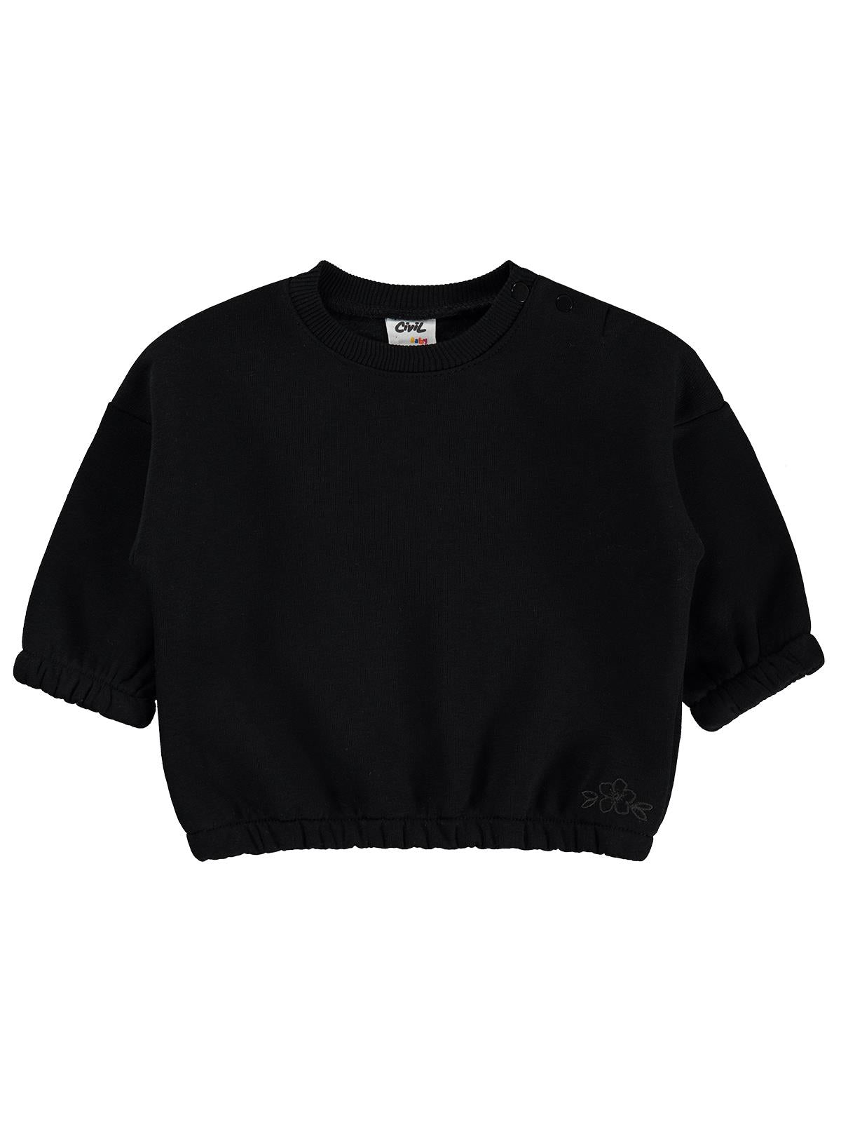 Civil Baby Çiçek Nakışlı Basic 6-18 Ay Sweatshirt - Siyah