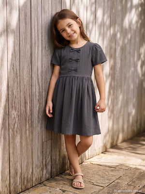 Civil Girls Fiyonklu 6-9 Yaş Elbise - Gri