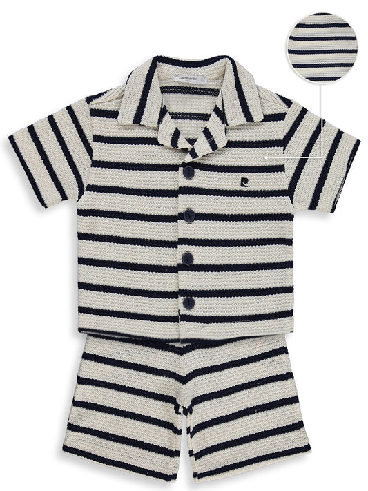 Pierre Cardin Çizgili Kaprili 2-5 Yaş Takım - Ekru