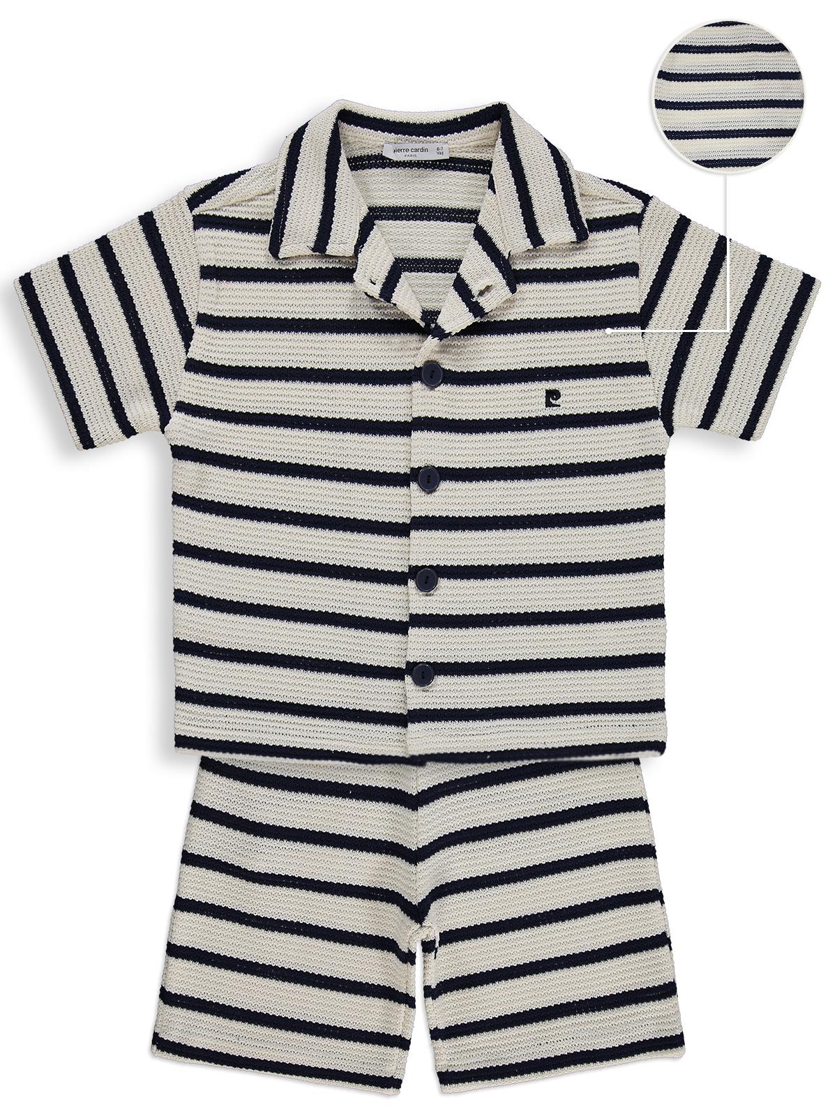 Pierre Cardin Çizgili Kaprili 6-9 Yaş Takım - Ekru