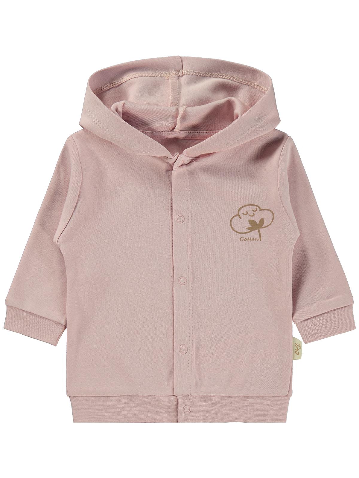 Civil Baby Organik Pamuklu Kapşonlu 1-12 Ay Hırka - Pembe